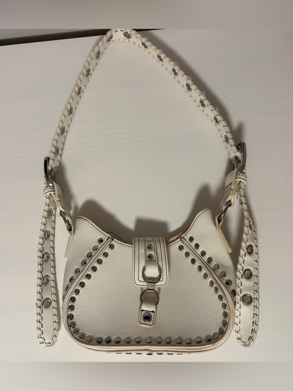 Urban Outfitters White Studded Shoulder Bag with Silver Accents